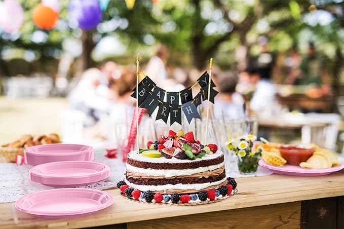 Pink Plastic Plates For Party 10" Pink Disposable Plates Heavy Duty 100 Pcs Plastic Dinnerware Sets Heavy Duty 350 GSM Disposable Dinnerware Set