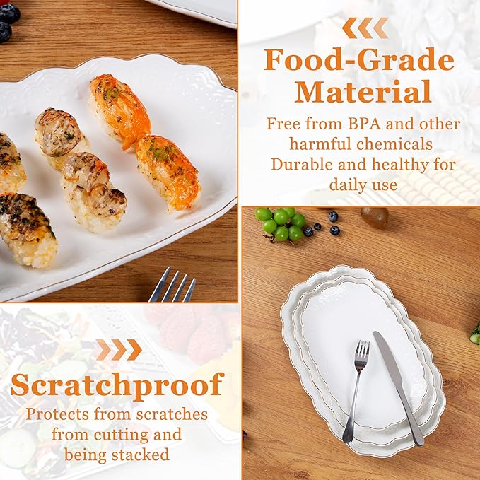 Kassel Ceramic Serving Platter Set | 14”/12”/10” Oval Serving Trays for Entertaining at Parties and Weddings | Oven Safe Large Serving Trays for Tacos, Steak and Cake