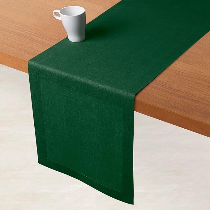 D'Moksha Homes Linen Table Runner 36 Inches - 100% Pure Linen Forest Green Small Table Runner 14 x 36 Inch for Dresser, Coffee Tables, St Patricks Day, Easter - Machine Washable