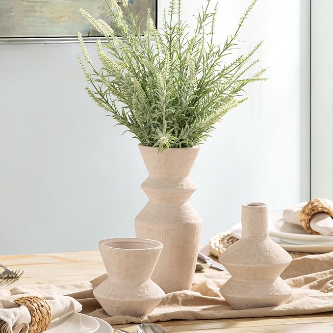 Ceramic Vase Home Table Decor - White Flower Vase Set of 3 Living Room Kitchen Decorations Farmhouse Modern Rustic Vases Decorative Centerpiece for Shelf Bedroom Office Bathroom Dining Coffee Desk