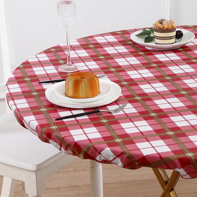 Walrus Round Vinyl Fitted Tablecloth with Flannel Backing Elastic Edge Design Table Cover Waterproof Oil-Proof PVC Table Cloth Stain-Resistant Best for 45"-56" Round