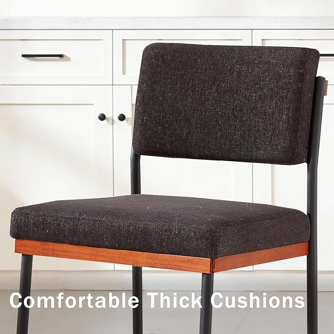 Black Modern Dining Chairs Set of 2, Kitchen Chairs with Thick Cushions and Adjustable Foot Pads, Upholstered Fabric Dining Room Chairs with Sturdy Metal Legs