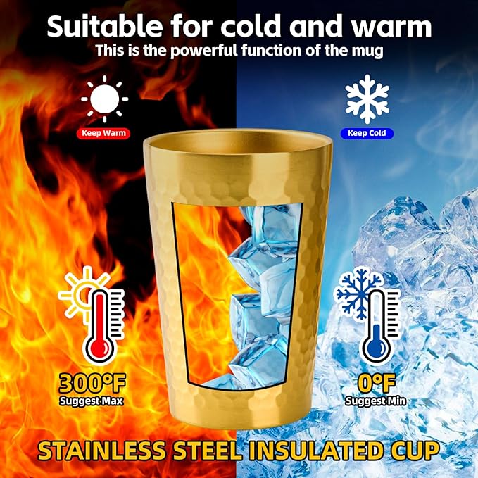 5 Pack 12 oz Stainless Steel Insulated Cup, Honeycomb Double Wall Vacuum Small Metal Cup, Reusable Camping Cups Unbreakable Indoor Outdoor for Party, Home, Office, BBQ, Gold