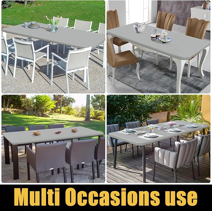 Smiry Rectangle Picnic Table Cloth, Waterproof Elastic Fitted Tablecloths for 4 Foot Tables, Washable Polyester Table Cover for Camping, Outdoor and Indoor (Light Grey, 30"x48")