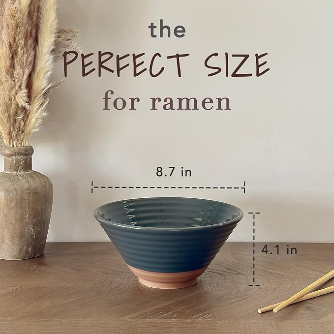 MORA Ceramic Ramen Bowl Set of 2, 45oz - Great for Pho, Miso Udon Soup, Instant Noodles, Serving, Thai or Asian Food - Microwave Safe Large Japanese Noodle Bowls, Modern Kitchen - Charcoal