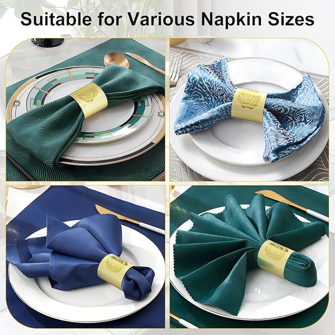 Christmas Napkin Rings Set of 200, 2 Colors in 1, Reusable Adjustable Napkin Bands for Holiday Parties, Wedding, Thanksgiving Table Decor, Waterproof Tear-Proof (Gold) Great Gift Idea