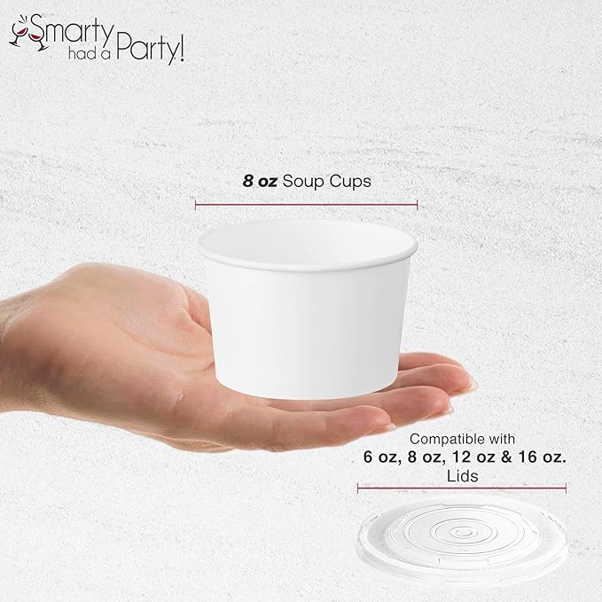 Smarty Had A Party 1000 Squat Paper Soup Cups 8 oz White Paper Disposable Soup Cups for Hot Food Containers for Takeout and Catering