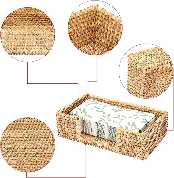 Sumnacon Napkin Holder Rattan Guest Towel Holder Tray for Bathroom,Woven Bathroom Napkin Holder Tray Decorative Napkin Holders for Kitchen Dining Table Party Holiday, Honey Brown