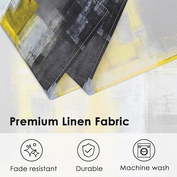 Emvency Farmhouse Placemats Set of 4, Vintage Yellow and Dark Gray Abstract Art Painting 12x18 Inch Table Mats for Outdoor Home Party Kitchen Dining Decoration