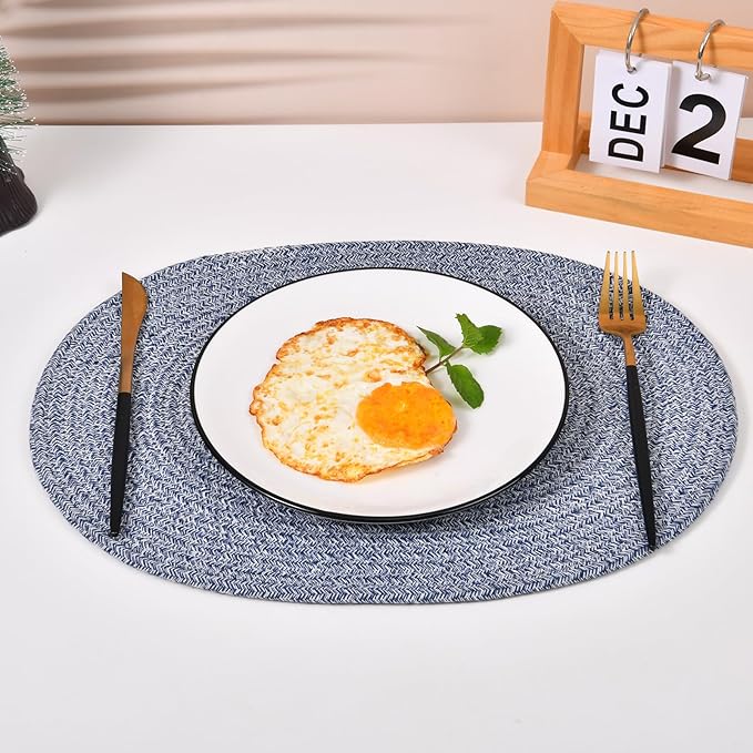 6 Pack Oval Woven Placemats, 12x16 inches Mix Rainbow Oval Plate Charger Cotton Heat Resistant Non-Slip Weave Place Mats Farmhouse Straw Braided Rattan Tablemats Wicker Placemats for Dining