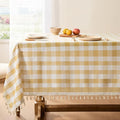 Softalker Checkered Tablecloth Rectangle, Outdoor Linen Cotton Gingham Table Cloth with Tassel, Heavy Duty Wrinkle Free Buffalo Plaid Table Cover for Kitchen Dining Home Party - 55 x 84 Inch, Yellow