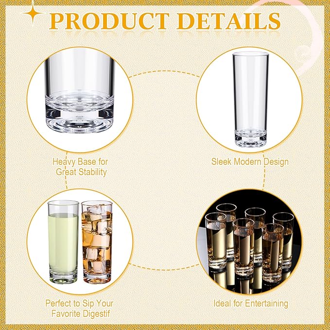 72 Pcs Shot Glasses Set 2.2 oz Mini Shot Cup Bulk, Clear Plastic Unbreakable Base Plastic Glass for Custom, Birthday Wedding Guest Gift (Tall)
