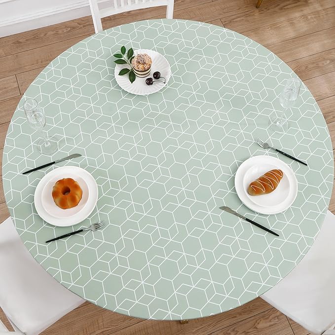 Walrus Round Vinyl Fitted Tablecloth with Flannel Backing Elastic Edge Design Table Cover Waterproof Oil-Proof PVC Table Cloth Stain-Resistant Best for 45"-56" Round