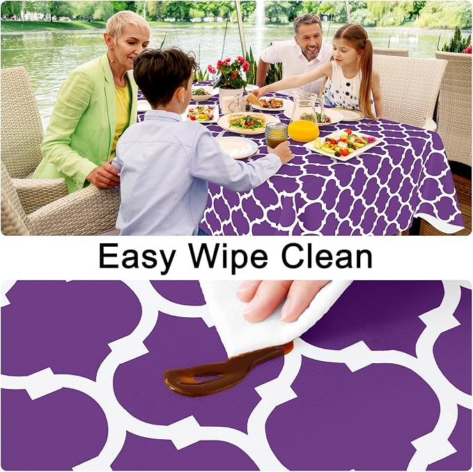 Smiry Rectangle Table Cloth, Waterproof Vinyl Tablecloth with Flannel Backing for Rectangle Tables, Wipeable Spillproof Plastic Tablecloths for Dining, Camping, Indoor and Outdoor (60"x102", Purple)
