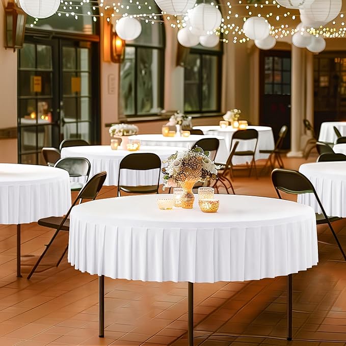 6 Pack White Spandex Round Tablecloths for 72in Table, Stretchy Fitted 6FT Round Table Cloths, Wrinkle Free Table Cover with Skirt for Wedding Birthday Party Bridal Shower Banquet