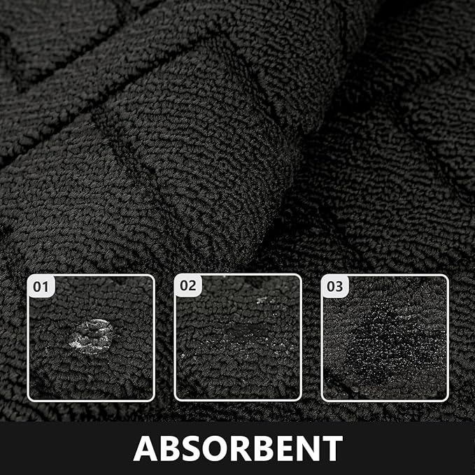 hicorfe Kitchen Rugs and Mats Sets,Non-Slip 2 Pieces Absorbent 100% Polypropylene Rug,Comfort Kitchen Runner Mat,Washable for Kitchen,Sink,Laundry(20" x 48" Plus 20" x 59",Black)