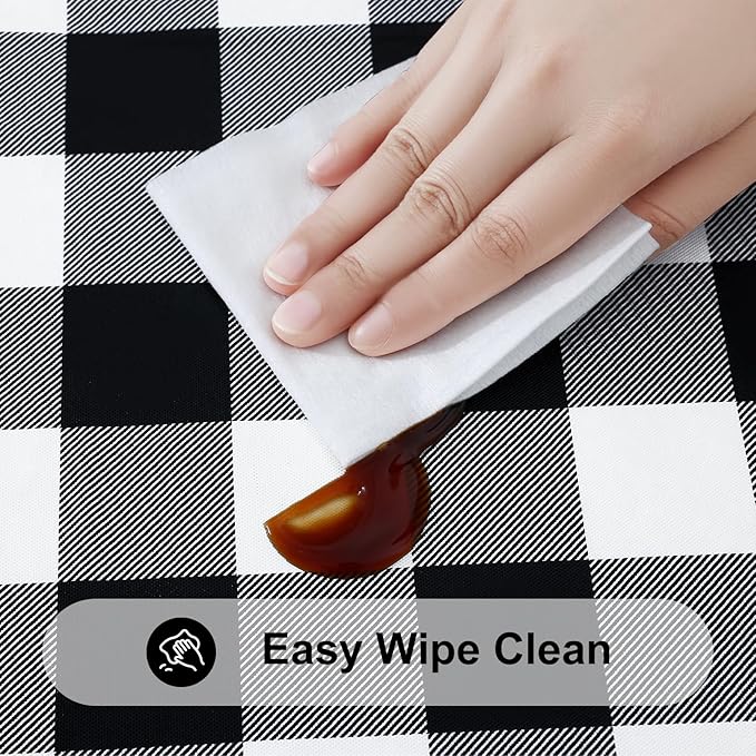 Smiry Rectangle Picnic Table Cloth, Elastic Waterproof Fitted Vinyl Tablecloths, Flannel Backed Buffalo Plaid Table Covers for Dining, Camping, Outdoor (Black and White, 36" x 60")