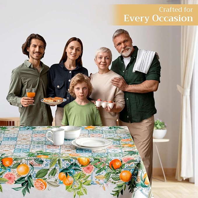 Maison d' Hermine Table Cloth Rectangle Table 100% Cotton 60 x 108 Inches Tablecloth Reusable Decorative for Dining Room Farmhouse Home Valentines Day Decorations Spring Summer - Agrume