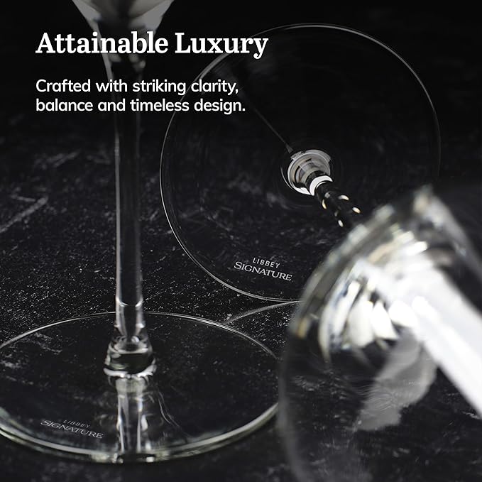 Libbey Signature White Wine Glasses Set of 4, Seamless Long Stem Wine Glasses for Wines and Cocktails, Tasteful Wine Glass Set for All Occasions.