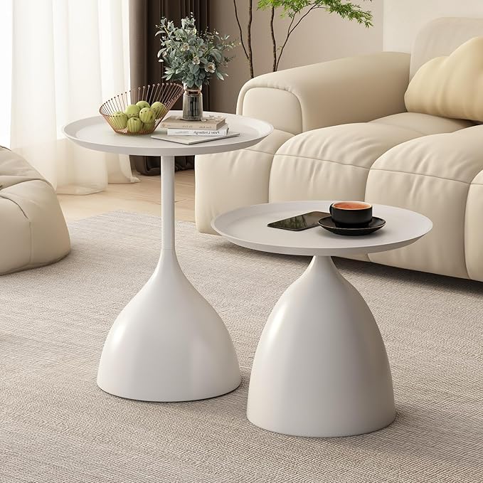 Nesting Tables, Off-White Side Tables, Modern End Tables for Living Room Nesting Coffee Table Set of 2,Console Table Pedestal Tables