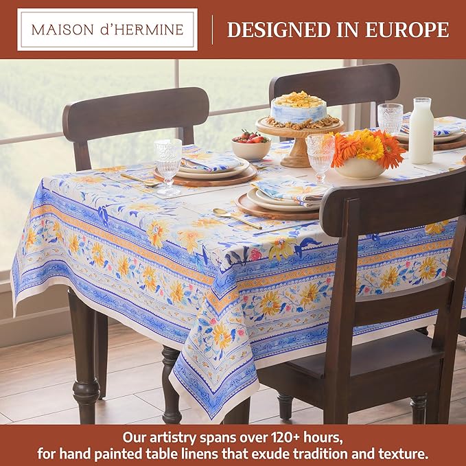 Maison d' Hermine Table Cloth Square Table 100% Cotton 54 x 54 Inches Tablecloth Reusable Decorative for Dining Room Farmhouse Home Valentines Day Decorations Spring Summer - Girassol