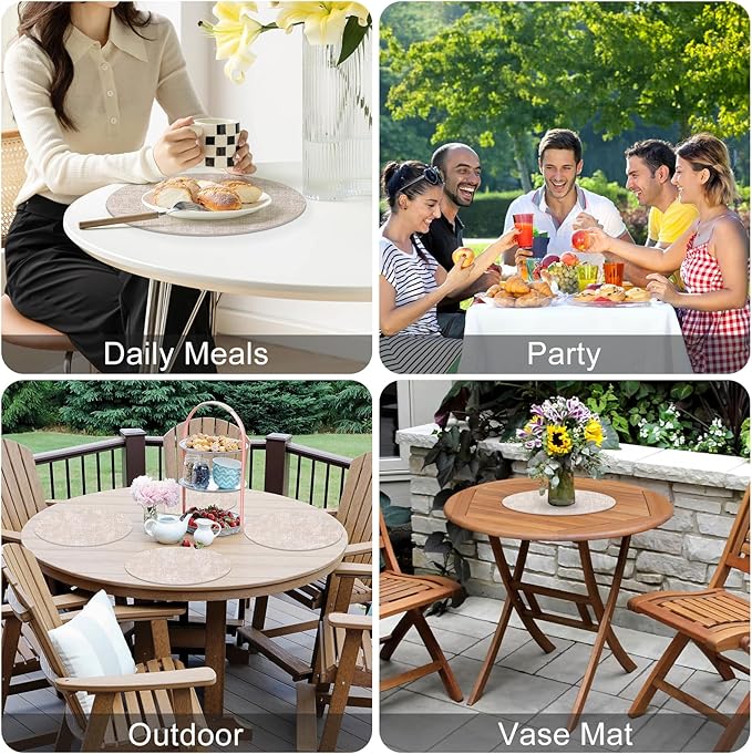 Homaxy Round Faux Leather Placemats and Coasters, Washable Dual-Side Table Mats, Wipeable Heat-Resistant Dining Place Mats for Outdoor and Indoor, Set of 6, Diameter 13 and 3.93 inch, Beige