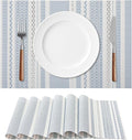 FAVE Blue Boho Vinyl Placemats Set of 4, Durable Woven Place Mats Washable Heat Resistant PVC Table Mats for Parties,Weddings, Dining,Banquet(Blue, 4PCS)