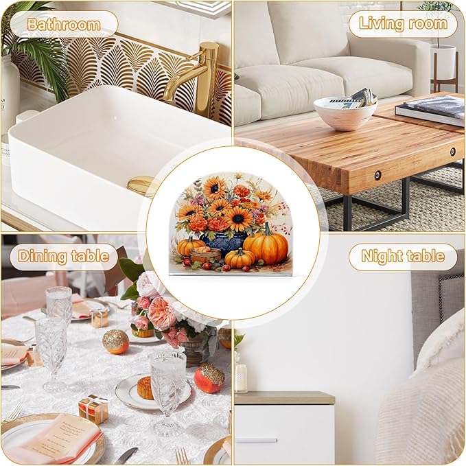 Napkin Holder Sunflower Pumpkin Crystal Clear Acrylic Napkin Holders, Paper Napkin Holder Dining Table Dispenser for Kitchen Restaurant Home Decor Bar Accessories
