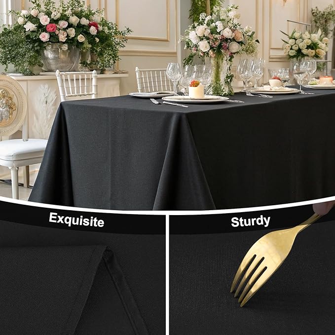 Smiry 4 Pack Rectangle Table Cloth, Waterproof Anti-Scratch Polyester Tablecloth, Decorative Washable Fabric Table Cover for Dining, Buffet, Parties and Outdoor, 60x84, Black