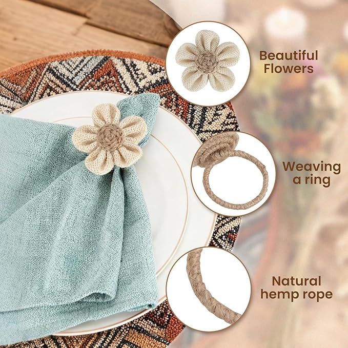 Valentine's Day Napkin Rings Set of 12 Handmade Rustic Napkin Rings Reusable Boho Napkin Ring for Elegant Dining Table Decoration Perfect for Christmas, Thanksgiving, Wedding, Holiday, Everyday Use