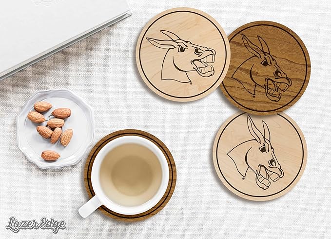 LazerEdge Central Missouri Mules Wooden Coaster Set - Cherry Wood - Officially Licensed Product - 4-Pack