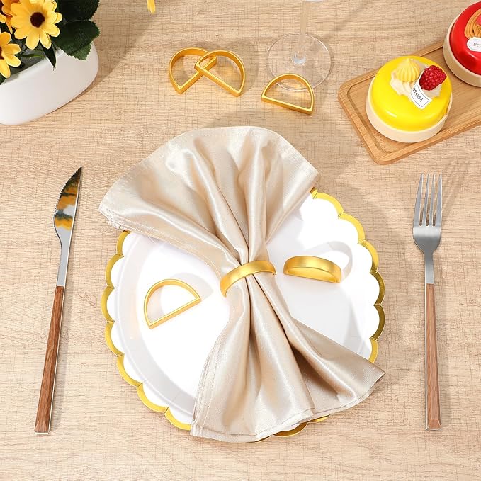 50 Pcs Gold Napkin Rings, Matte Gold Semicircle Thanksgiving Napkin Rings, Modern Serviette Napkins Ring for Table Settings, Kitchen Dinner Party Wedding Decorations