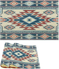 Ethnic Aztec Placemat Set, Vintage Bohemian Rustic Farmhouse Blue Red Mystic Native Tribal Geometric Totem Pattern Home Decor Linen Table Mats for Dining Room Kitchen Party (17x12in) x2P