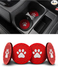4 Pack Car Cup Coasters, Universal Dog Paw Print Non-Slip Silicone Cup Holder Inserts, Car Interior Accessories, Red