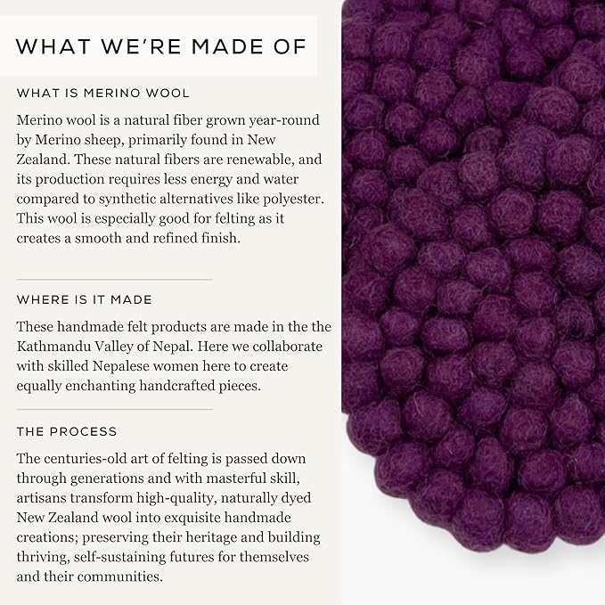 Humble Hilo Handmade Felt Coaster, 3.9 inches, Set of 4 (Burgundy)