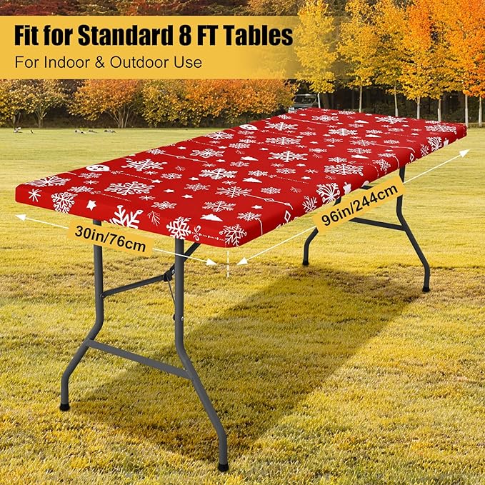 Smiry Rectangle Christmas Table Cloth, Waterproof Elastic Fitted Tablecloths for 8 Foot Tables, Washable Polyester Table Cover for Dinner (Christmas Snowflakes, 30"x96")