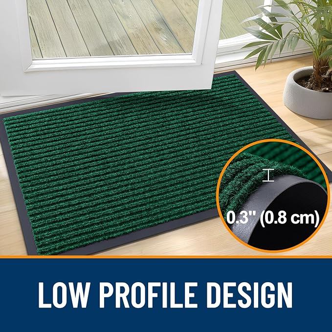 OLANLY Front Door Mat Indoor Outdoor Entrance, Waterproof Heavy Duty Doormat, Fade Resistant, Low Profile, Easy Clean Patio Porch Welcome Floor Mats for Entry, 59x30, Green