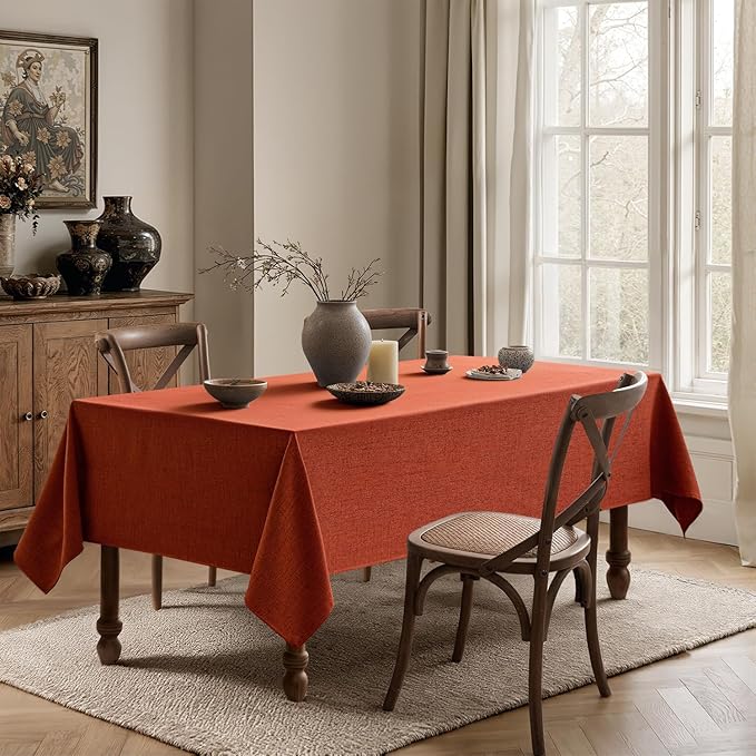MIULEE Burnt Orange Linen Polyester Tablecloth Fall Thanksgiving 52x70 Inch Rectangle Table Cloth Waterproof,Stain Resistant for Dining Party Wedding