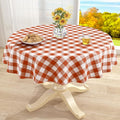 misaya Round Waterproof Vinyl Table Cloth, Buffalo Flannel Backed Tablecloth, Wipeable Plastic Table Cover for Dinner, Kitchen, Picnic, (60", Rust and White)