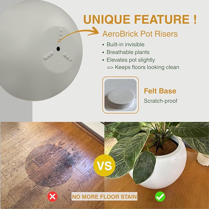 7.7" H x 22" D Round Bowl Fiberstone Planter for Succulent and Lotus with Drainage Hole, Smooth Finishes, Weather Resistant, Included 2 Extra Coco Mats (Light Gray, 19.9" Pot Opening)