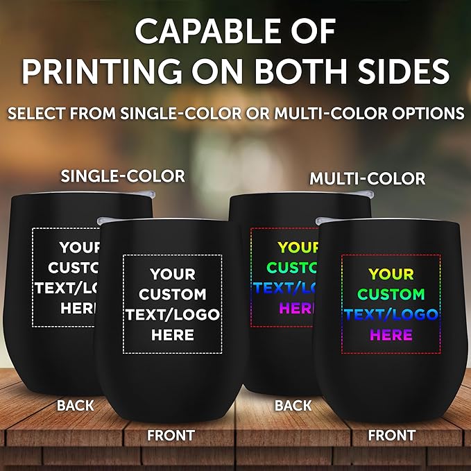 Custom Stemless Wine Glass Tumblers with Lids by Largo 11 oz. Set of 24, Personalized Bulk Pack - Perfect for Wine, Cocktails, Other Hot & Cold Beverages - Black