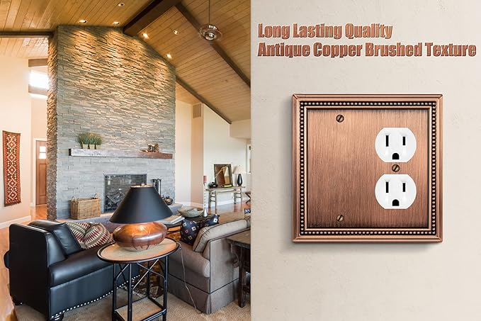 Henne Bery Sunken Pearls Heavy Duty Decorative Wall Plate Switch Plate Outlet Cover (Blank/Duplex, Antique Copper)