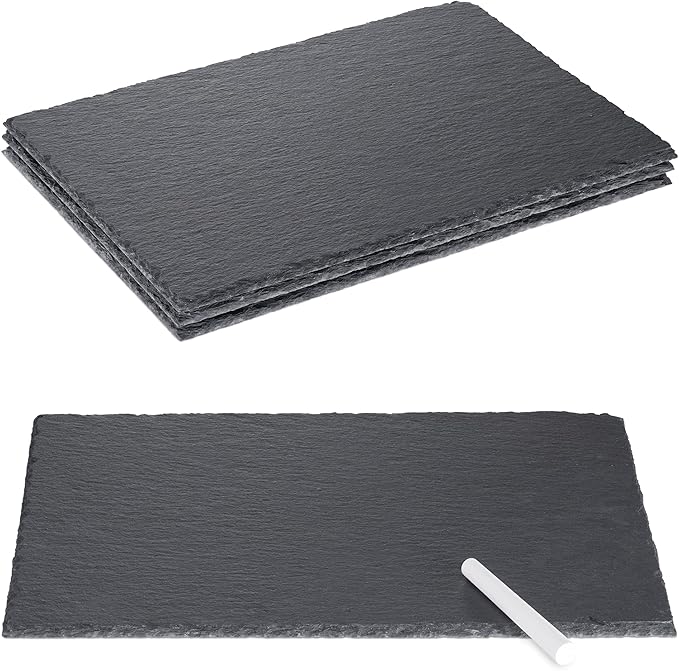 Navaris Natural Slate Serving Plates - Set of 4 Place Mat Serving Trays - Medium Rectangular Stone Table Mat Serving Platter Tiles - 11.8" x 7.8"