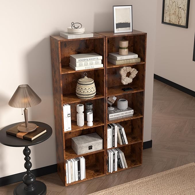 Wooden 5 Cube Storage Organizer, Vintage Brown 5 Tier Bookcase Bookshelf Freestanding Storage Display Organizer,Versatile Cubes Shelf and Cubby Unit for Living Room, Home Office, Dinning Room 15.7inch