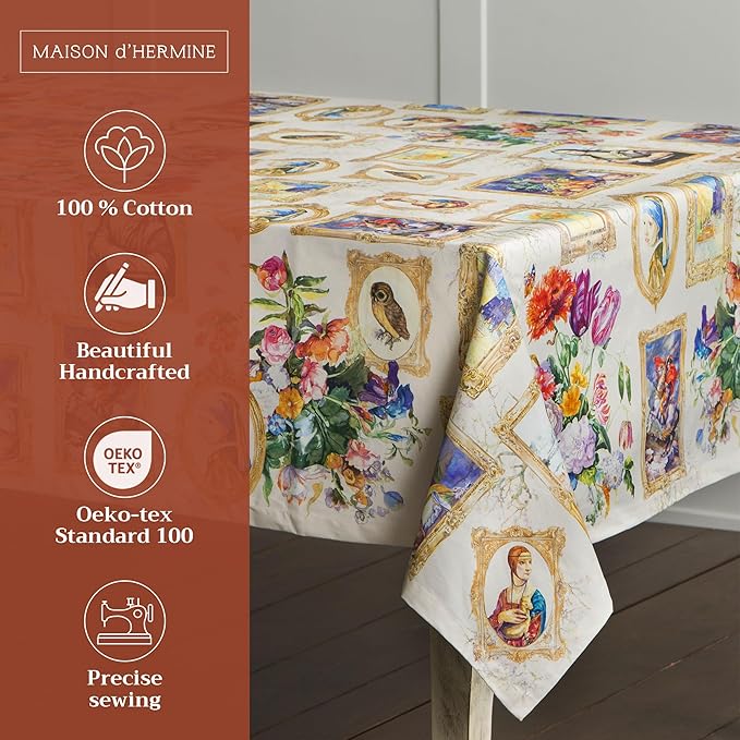 Maison d' Hermine Table Cloth Square Table 100% Cotton 60 x 60 Inches Tablecloth Reusable Decorative for Dining Room Farmhouse Home Valentines Day Decorations Spring Summer - Masterpiece