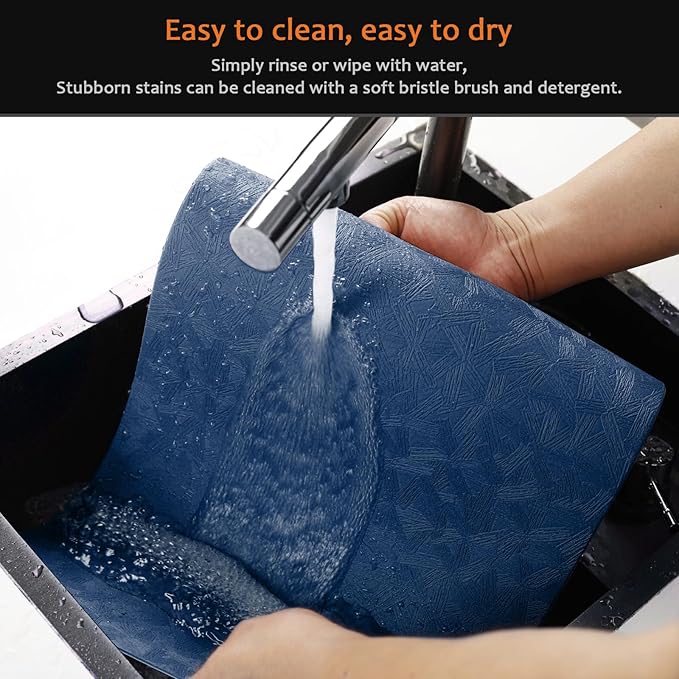 Vinyl Placemats Set of 6 Faux Leather 100% Waterproof Wipeable Washable Place Mats Heat Resistant Easy Clean Non-Slip Table Mats for Indoor Outdoor. (6,Blue)
