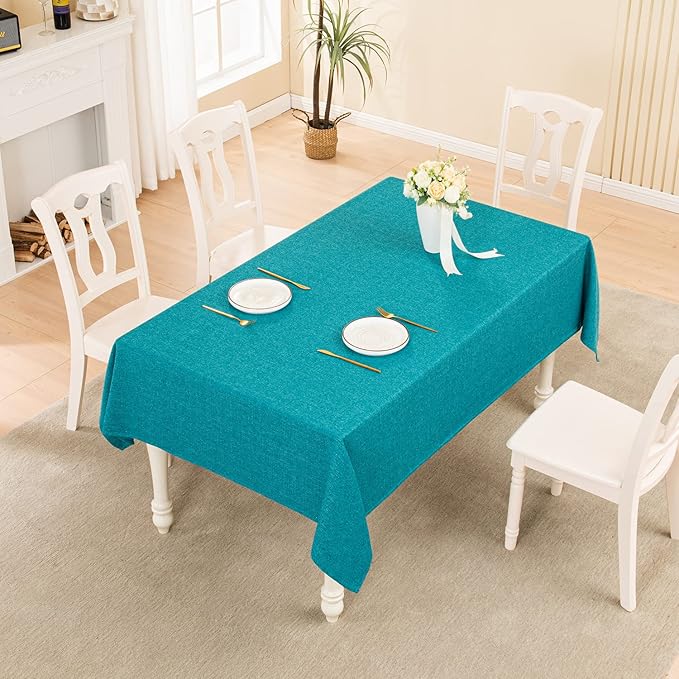 BALCONY & FALCON Rectangle Tablecloth Washable Wrinkle Resistant and Water Proof Table Cloth Decorative Linen Fabric Tablecloths for Dining Parties Kitchen Wedding and Outdoor Use (Lake Blue, 57x85)