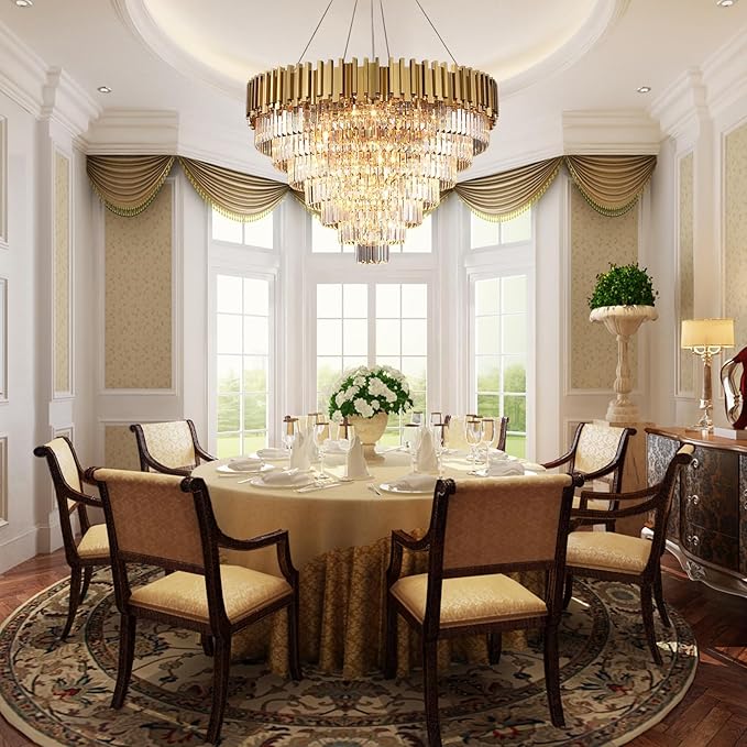 Modern Crystal Chandelier for Living Dining Room Entryway Gold Round W39.4