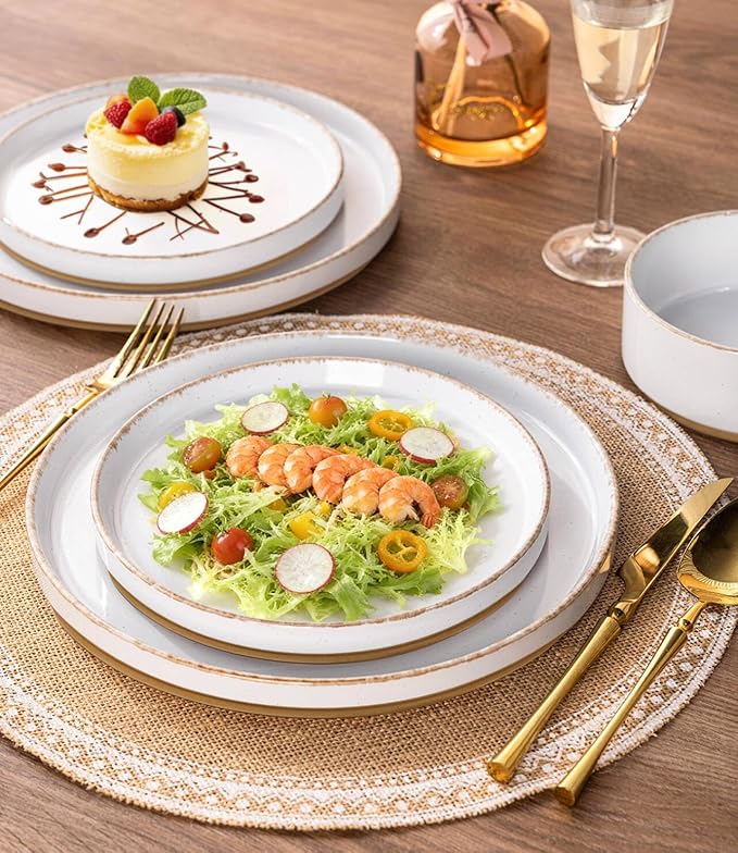 AmorArc Ceramic Dinnerware Sets for 6, 18 Pieces Handpainted Plates and Bowls Set with Rustic Terracotta Underside, Scratch Resistant Stoneware Dishes Set, Dishwasher & Microwave Safe