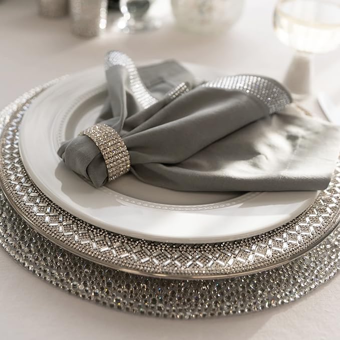 Ashford Napkin Ring, Sparkling Glass Rhinestones, for Cloth Napkins, Elegant Formal Dining Table Setting, Event, Wedding, Silver, 2", Set of 4